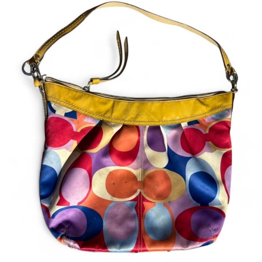 Coach Multicolor Circle-Print Shoulder Bag with Yellow Trim
